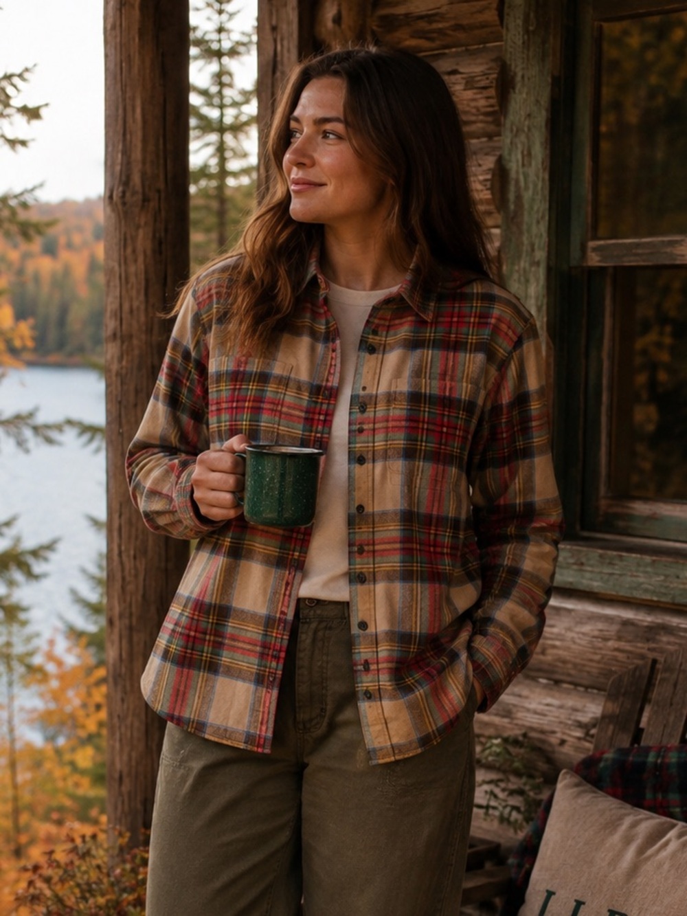 L.L.Bean Women’s Relaxed Fit Plaid Flannel Shirt Medium Fall Tartan 100% Cotton